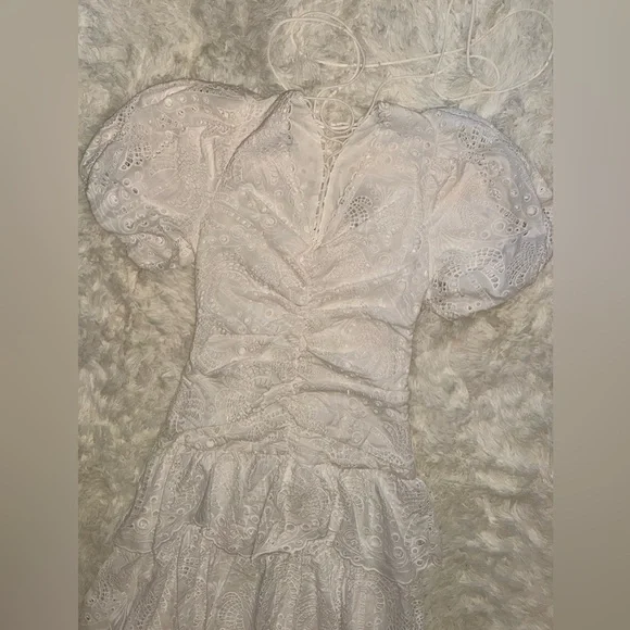 NWOT Farm Rio Eyelet Puff Sleeve Tiered Cotton White Midi Dress sz M -  coffeafoods.com